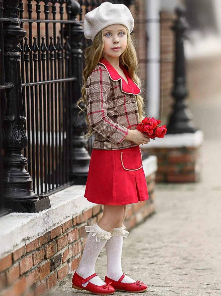 Wrap Me In Plaid Blazer & Pleated Pocket Skirt