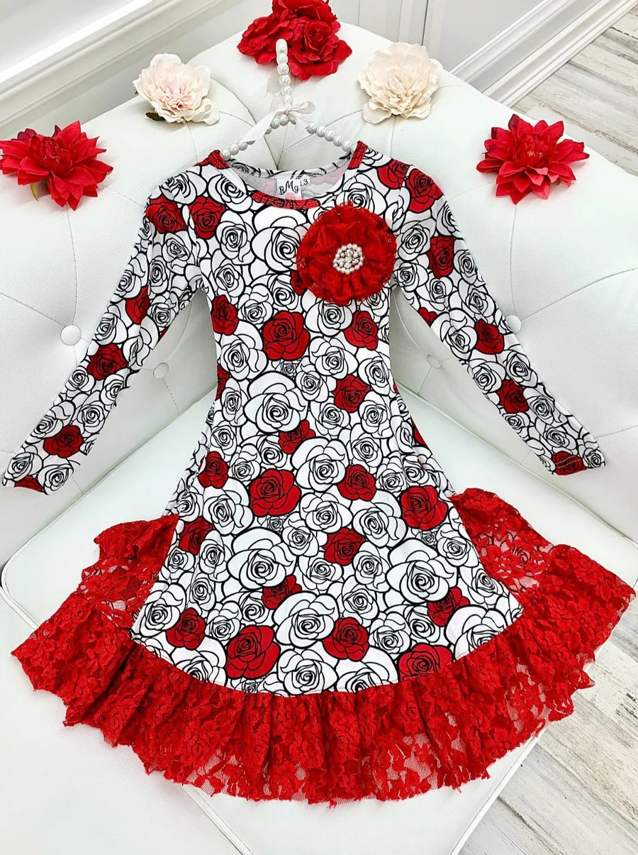Fierce and Festive Ruffle Lace Hem Dress