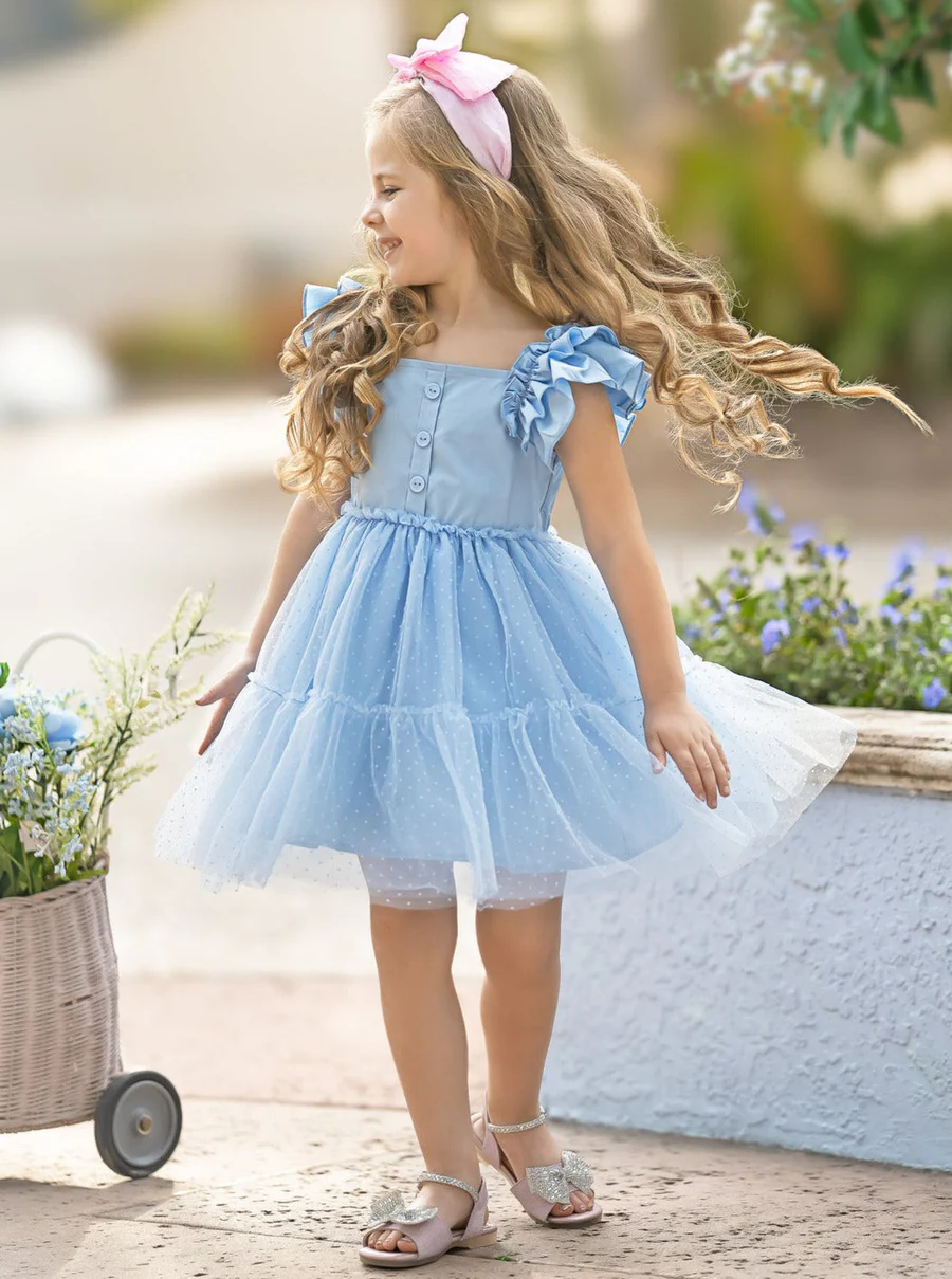 Summertime Sky Blue Ruffle Sleeve Tutu Dress