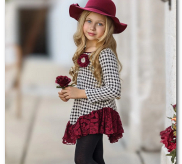 Braided Plaid Lace Trim Tunic & Legging